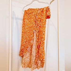 Orange Floral High-Low Wrap Skirt // Size Small